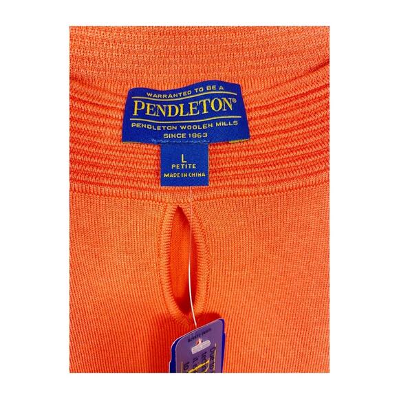 Pendleton Women's Silk Blend Orange Sweater Crew Neck Short Sleeve Cut Out PL - Picture 4 of 5